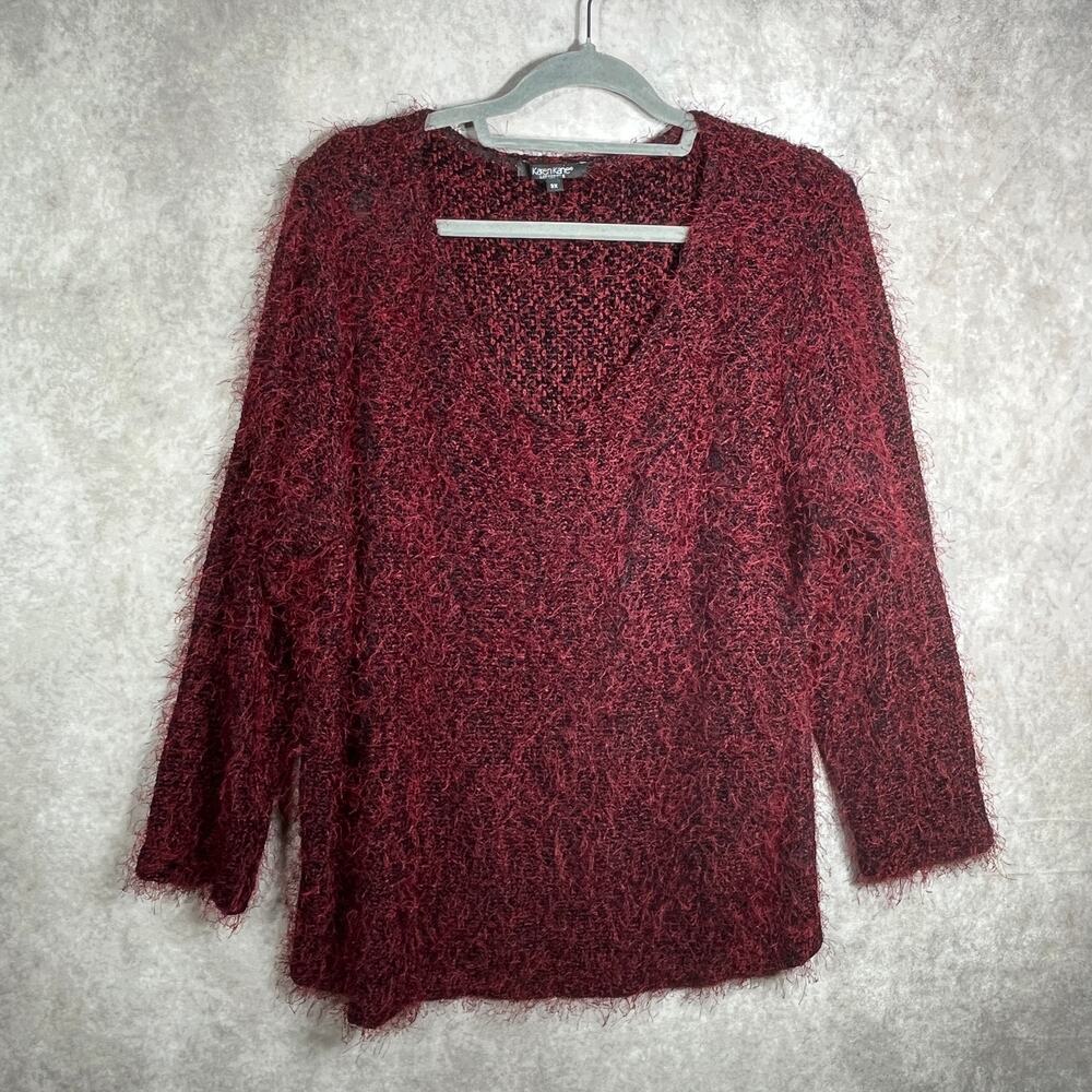 Karen Kane Lifestyle Sweater Womens Size 3X Red Knit Hairy Pullover Long Sleeves